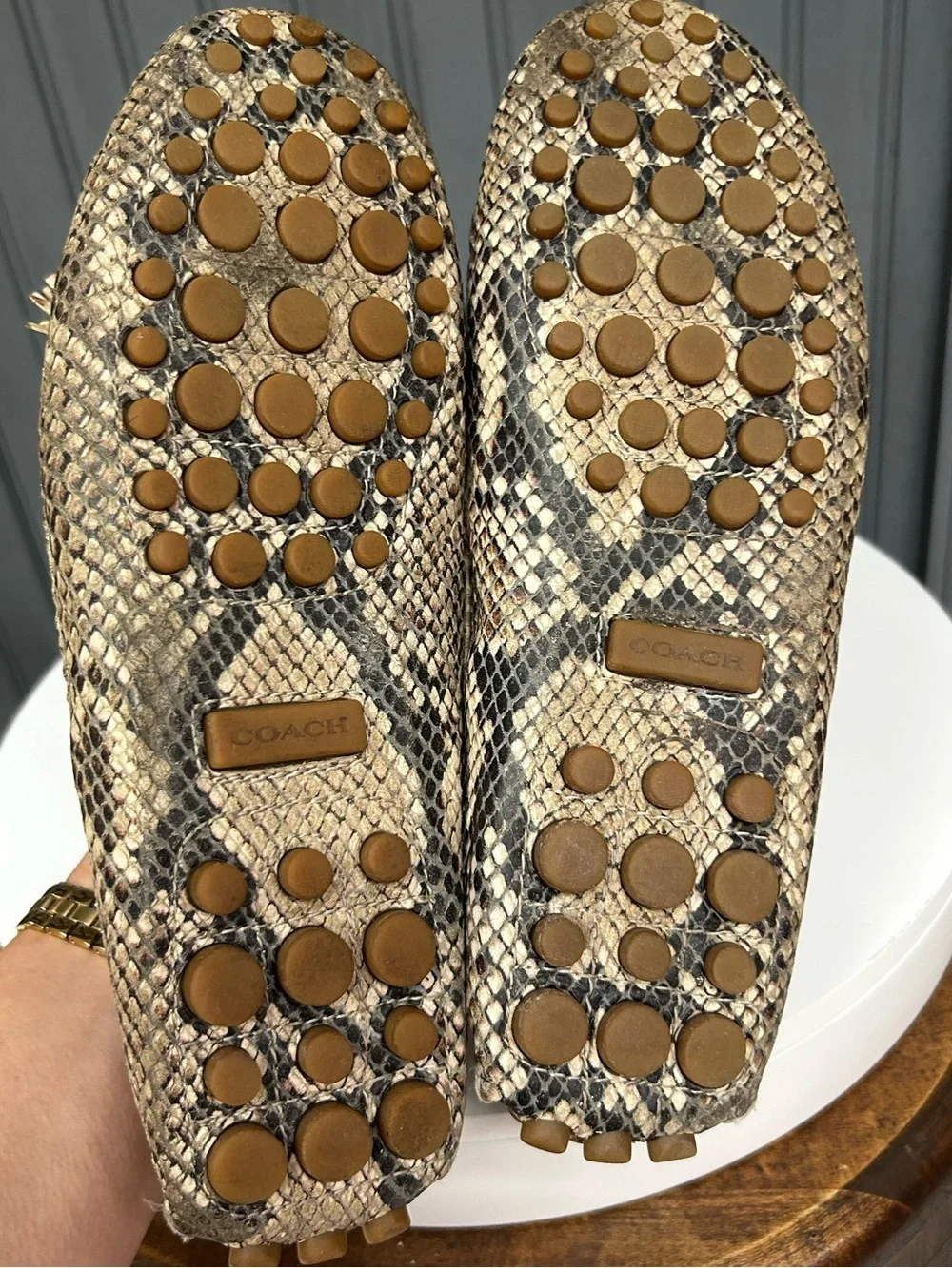 Coach Nadia Snakeskin Print Leather Driving Loafers Size 7 Tassel Loafers